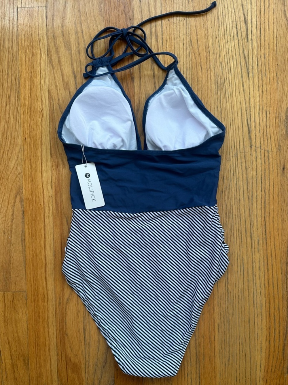 Holipick Navy Halter One-Piece with Striped Waist - Picture 7 of 8
